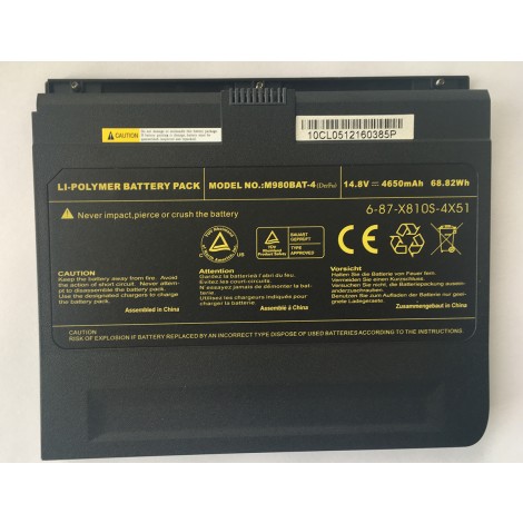 Replacement Clevo X8100 M980NU M980BAT-4 6-87-M980S-4X51 68.82Wh Battery